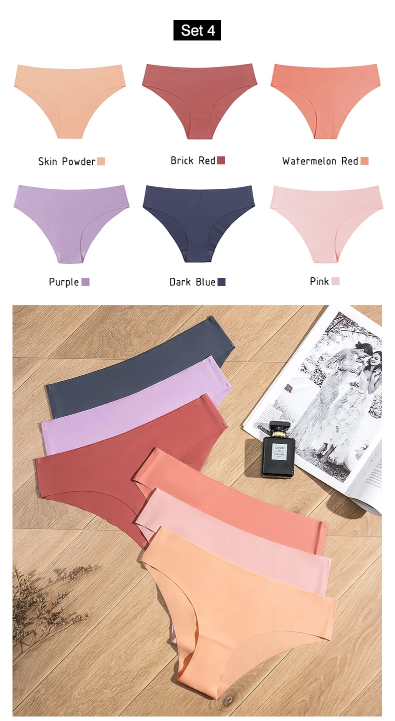 6 Pcs/Set Seamless Panties for Women Ice Silk Women's Panties Breathable Brief Sexy Low Waist Female Underwear Girl Underpant