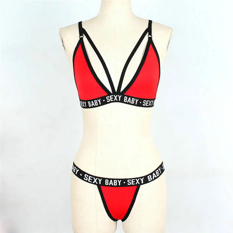 Exotic Sets Sexy Women's Sports Bra Set Without Underwire Bandage Corset Letter Bra + Thong Sexy Bikini Top Panties Sex Clothes