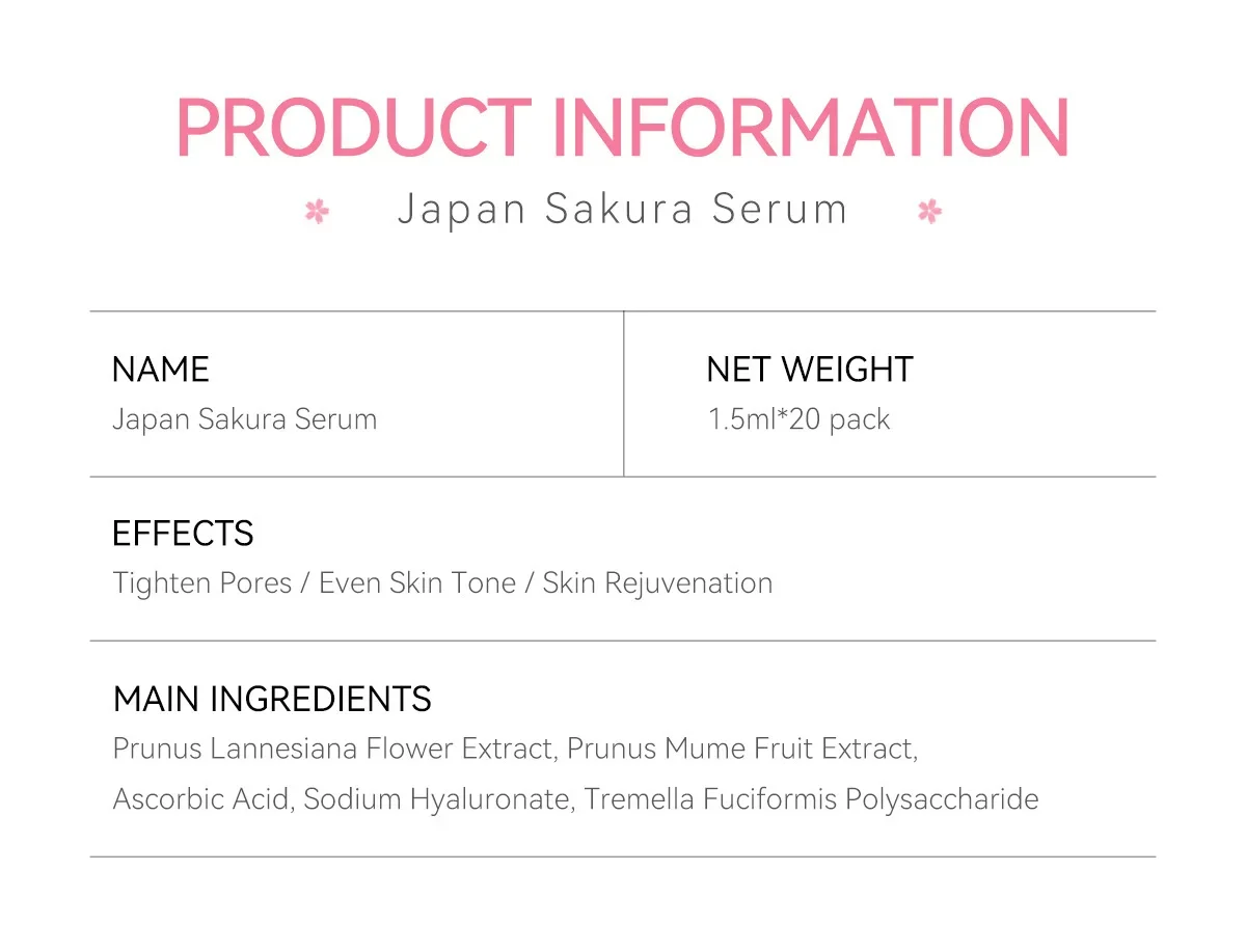 Sakura Whitening Face Serum Anti Aging Fade Fine Lines Tighten Pores Improve Melanin Pigment Dull Moisturizer Brighten Skin Care